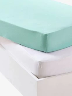 Lot De 2 Draps-housses Bébé En Jersey Extensible Gris + Blanc - Vertbaudet
