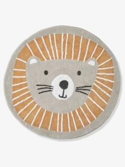 Tapis Rond Lavable Lion Gris / Orange - Vertbaudet